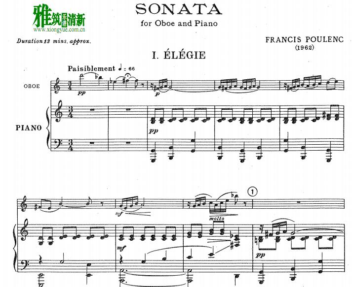 Francis Poulenc弗朗西斯·普朗克双簧管与钢琴奏鸣曲  双簧管钢琴谱