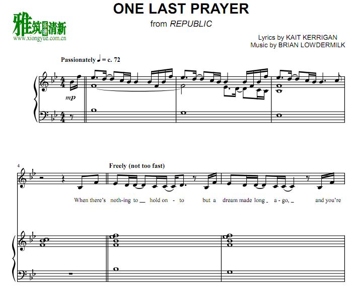 REPUBLIC - One Last Prayer钢琴伴奏谱