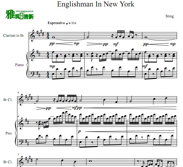 Englishman In New York 单簧管钢琴谱