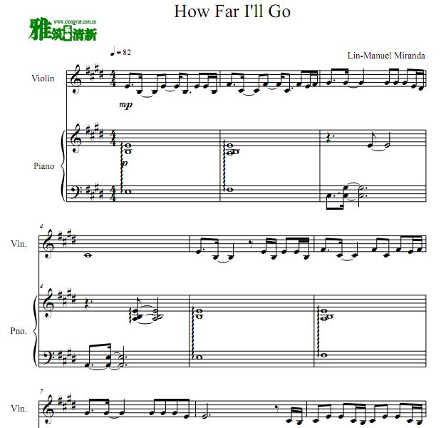 How Far I'll Go 小提琴钢琴合奏谱