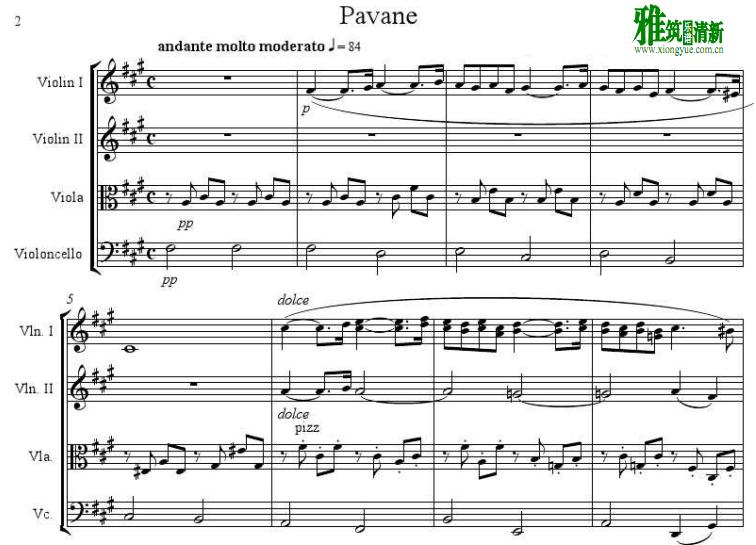 福雷 Faure 帕凡舞曲 Pavane 弦乐四重奏谱