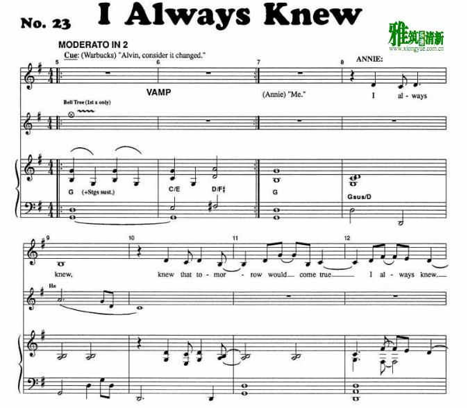 Annie Warbucks - I Always Knew 正谱 钢琴伴奏谱