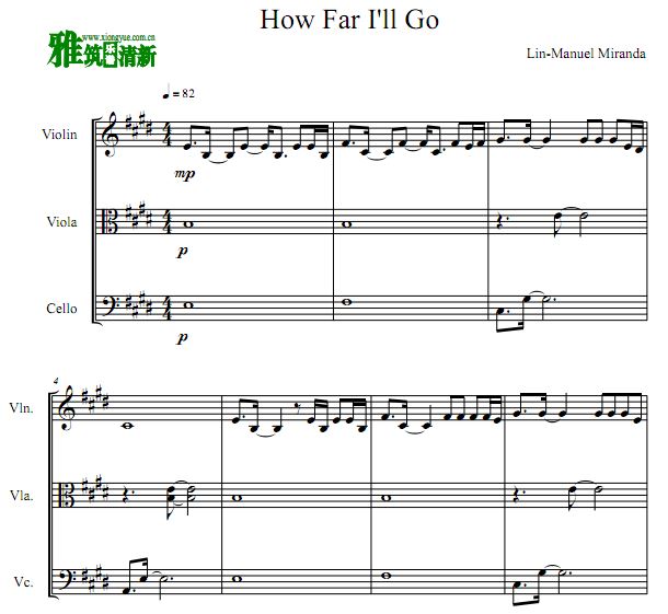 How Far I'll Go 弦乐三重奏谱 海洋奇缘主题曲弦乐三重奏谱