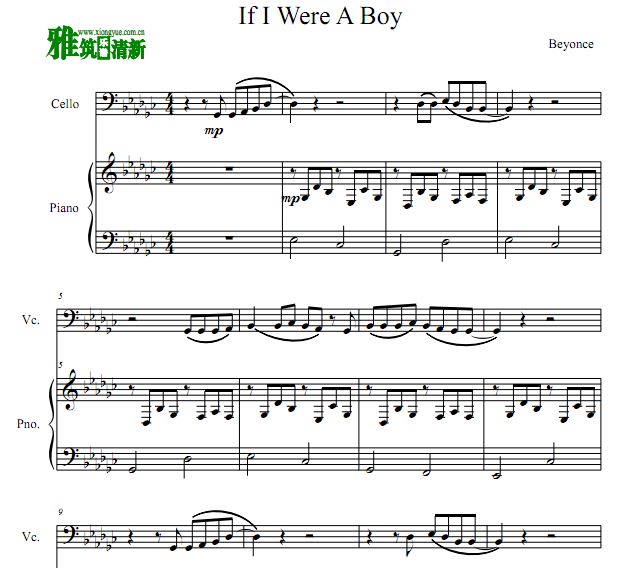 If I Were A Boy 大提琴钢琴谱