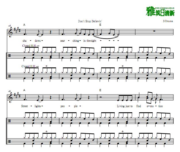 Journey - Don't Stop Believing 鼓谱
