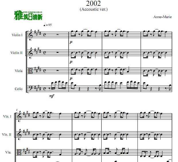 2002（Accoustic ver）弦乐四重奏谱