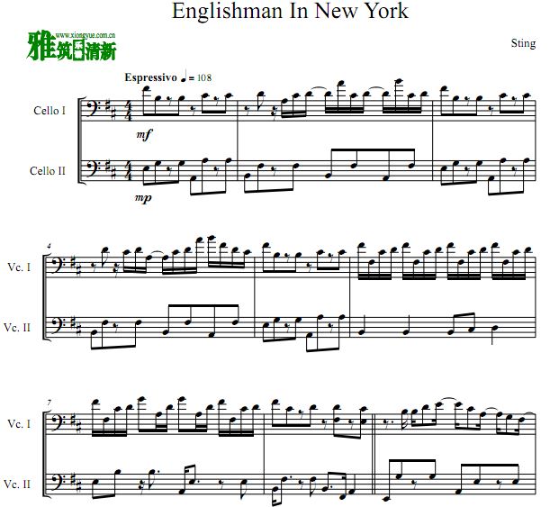 Englishman In New York 双大提琴谱