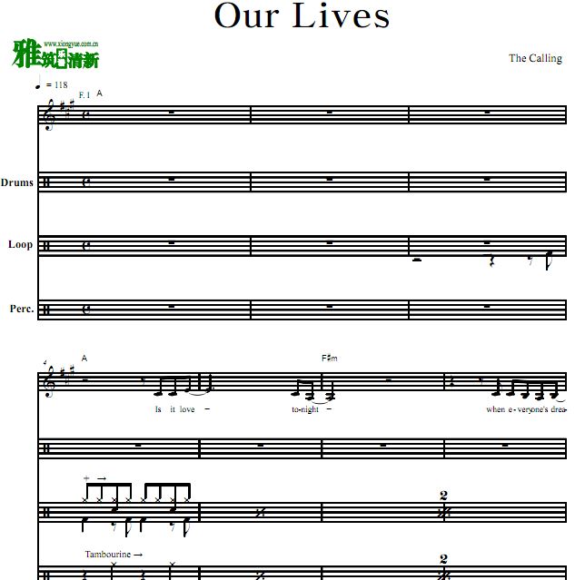 The Calling - Our lives 架子鼓谱