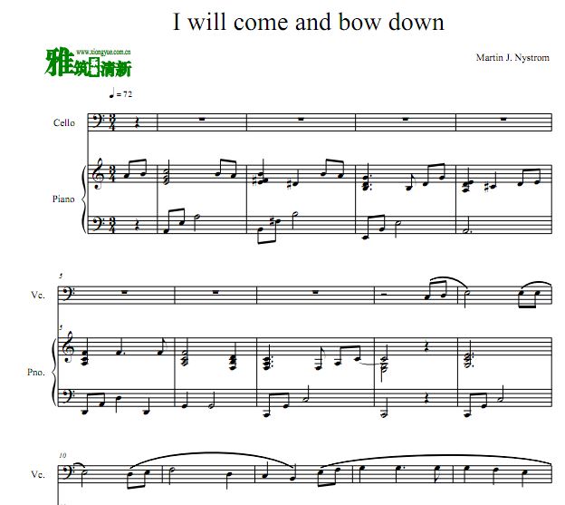 I Will Come and Bow Down大提琴钢琴谱