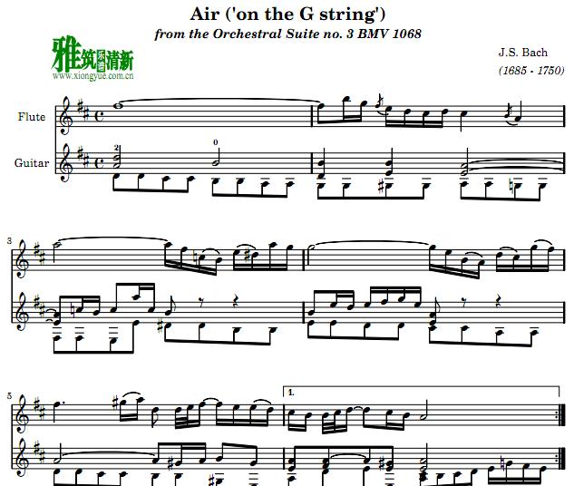 g弦上的咏叹调Air On The G String  长笛吉他二重奏谱