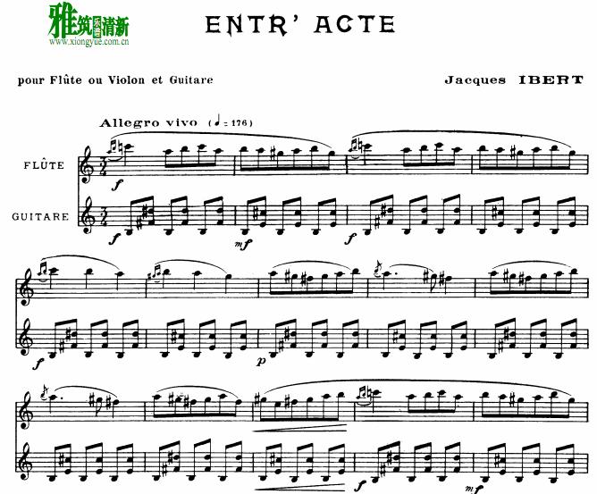 伊贝尔 幕间曲 Ibert entracte 长笛吉他二重奏谱 