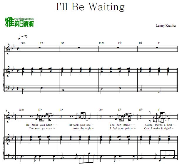 Lenny Kravitz - I'll Be Waiting正谱 歌谱 弹唱钢琴谱