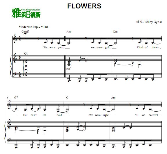 Miley Cyrus - Flowers 弹唱钢琴谱