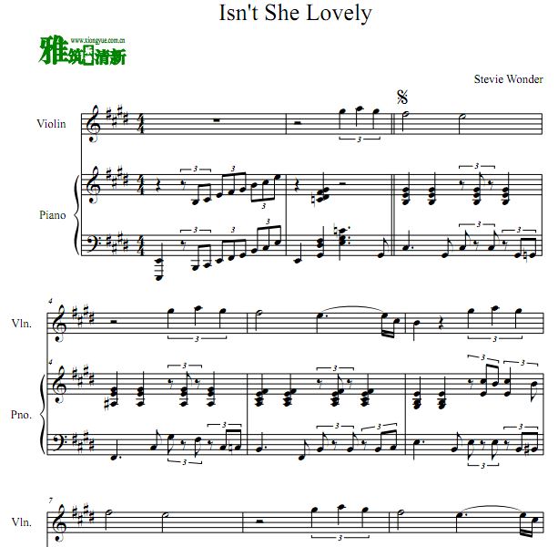 Isn't She Lovely 小提琴钢琴合奏谱