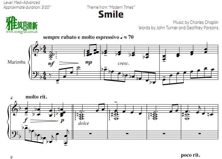 卓别林 摩登时代 Modern Times - Smile 马林巴谱