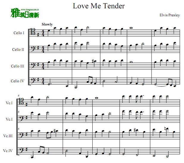Love Me Tender 大提琴四重奏谱