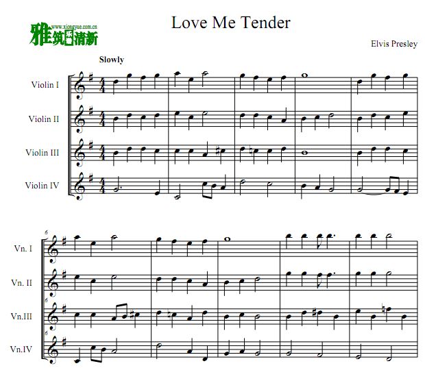 Love Me Tender 小提琴四重奏谱