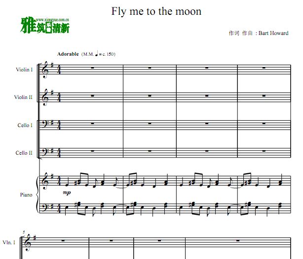 Fly Me To The Moon 二小提二大提钢琴五重奏谱