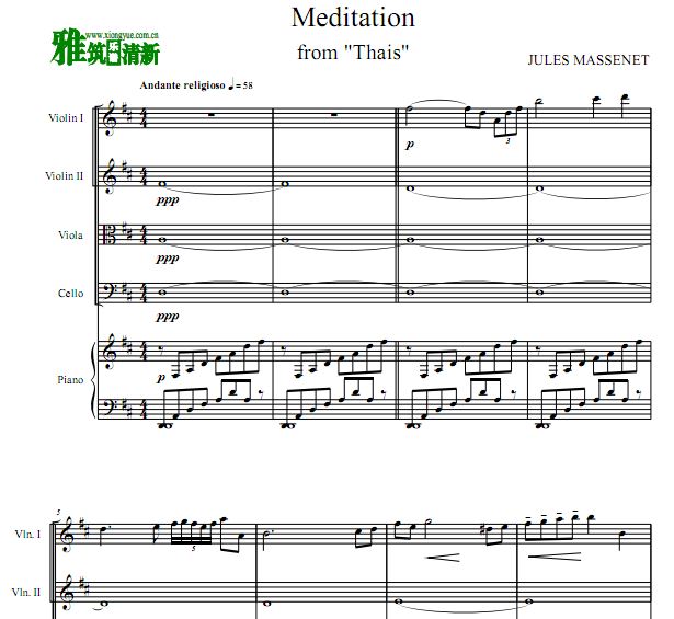马斯奈 沉思钢琴五重奏谱