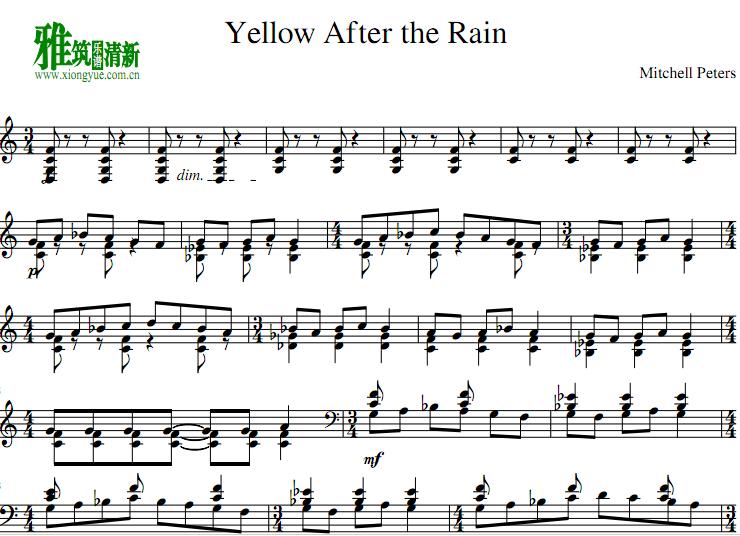 mitchell peters 雨后黄昏 马林巴谱 yellow after the rain马林巴谱