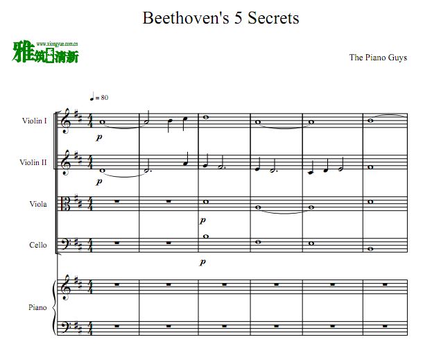 Beethoven's 5 Secrets钢琴五重奏谱 贝多芬的五个秘密钢琴五重奏谱