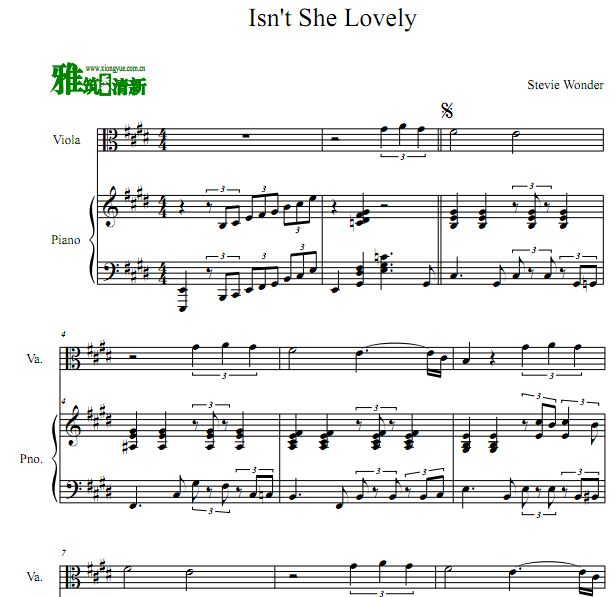 Stevie Wonder - Isn't She Lovely 中提琴谱 钢琴伴奏谱
