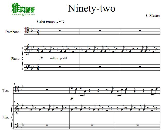 Susan Mutter - ninety-two长号钢琴伴奏谱
