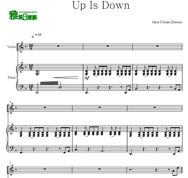 Up Is Down 小提琴钢琴合奏谱
