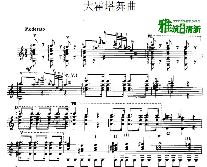 Tarrega泰雷加 大霍塔舞曲吉他谱 原谱 五线谱