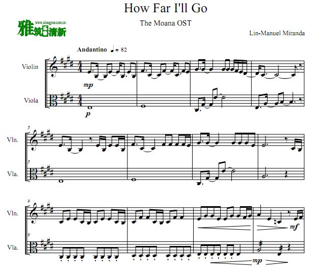 海洋奇缘 How Far I'll Go 弦乐二重奏谱