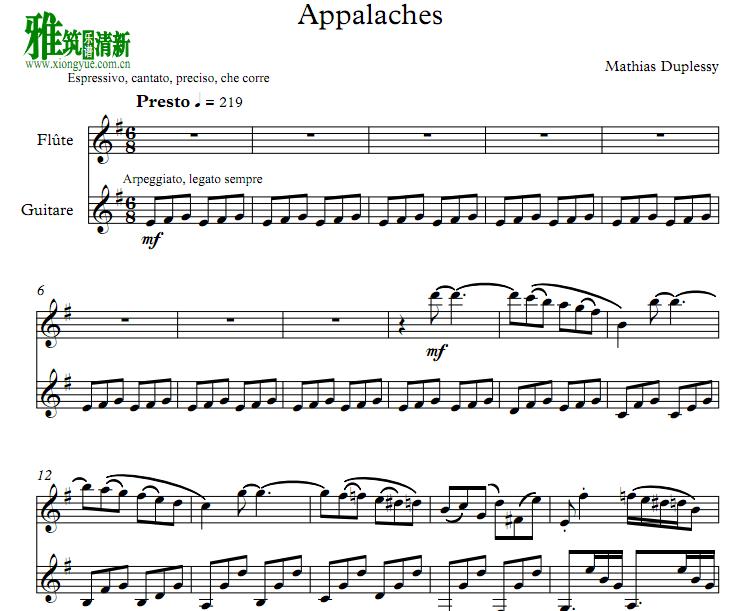 Mathias Duplessy - Appalaches长笛吉他二重奏谱