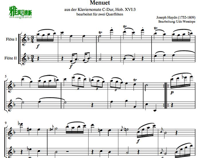 joseph haydn 海顿 menuett 长笛二重奏谱