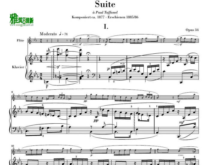 Widor Suite维多尔 - 长笛《组曲》Op.34 长笛钢琴伴奏谱