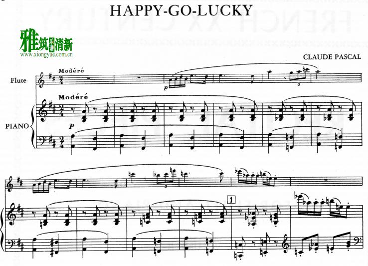 Claude Pascal - Happy-Go-Lucky长笛钢琴伴奏谱