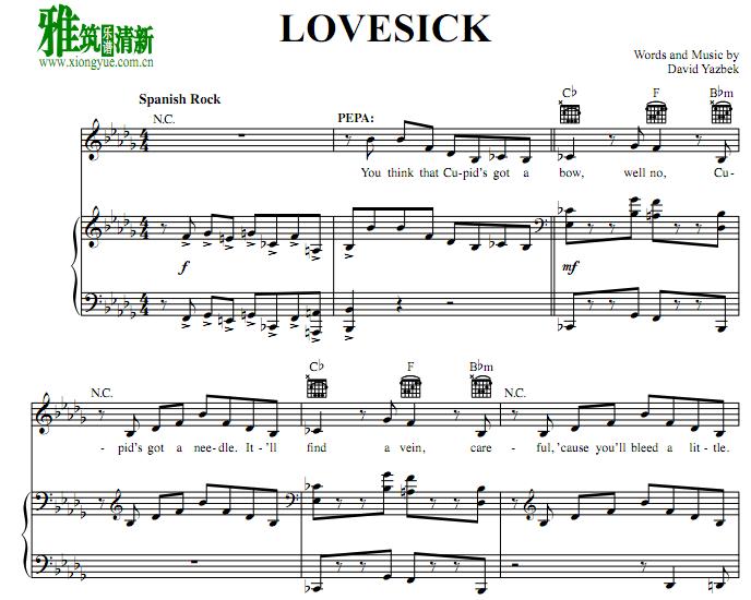 Women on the Verge崩溃边缘的女人们 Lovesick正谱 钢琴伴奏谱