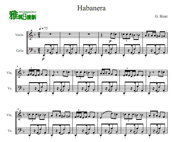 卡门 - habanera 哈巴涅拉小提大提 弦乐二重奏谱