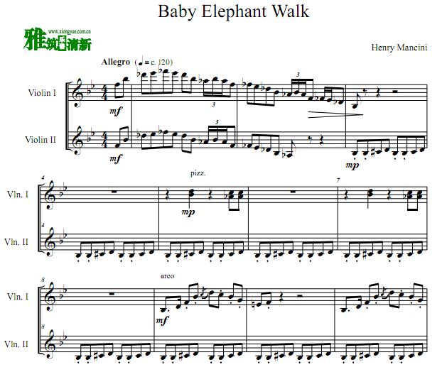 Baby Elephant Walk 小象漫步双小提琴合奏谱