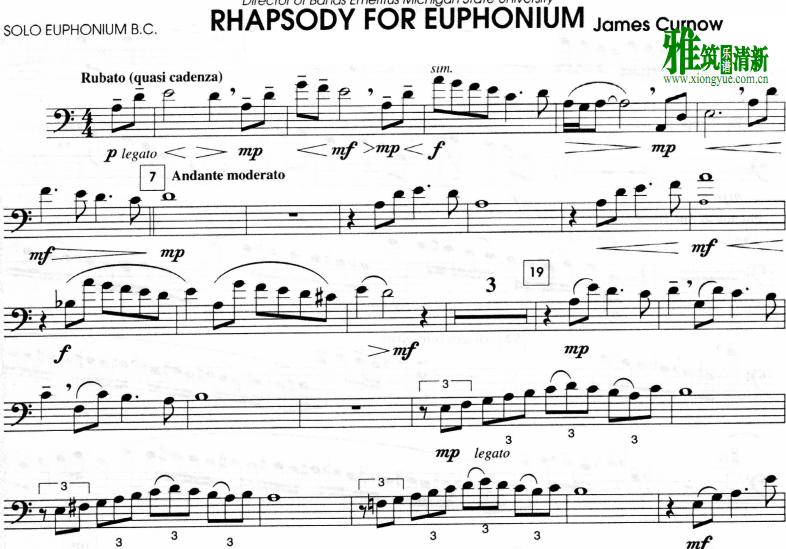 詹姆斯 科诺 次中音号狂想曲 次中音号谱 James Curnow Rhapsody For Euphonium