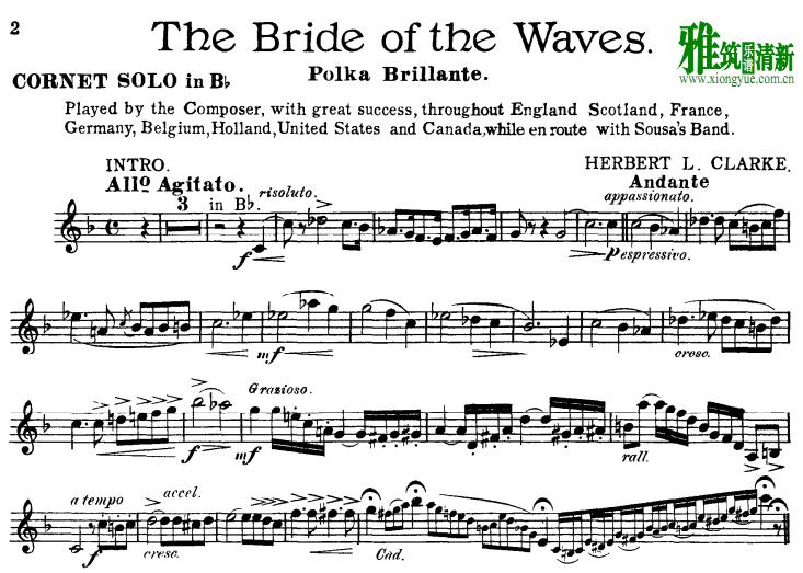 H.L.克拉克  飘动的帽带 H.L.Clarke The Bride Of Waves 次中音号谱