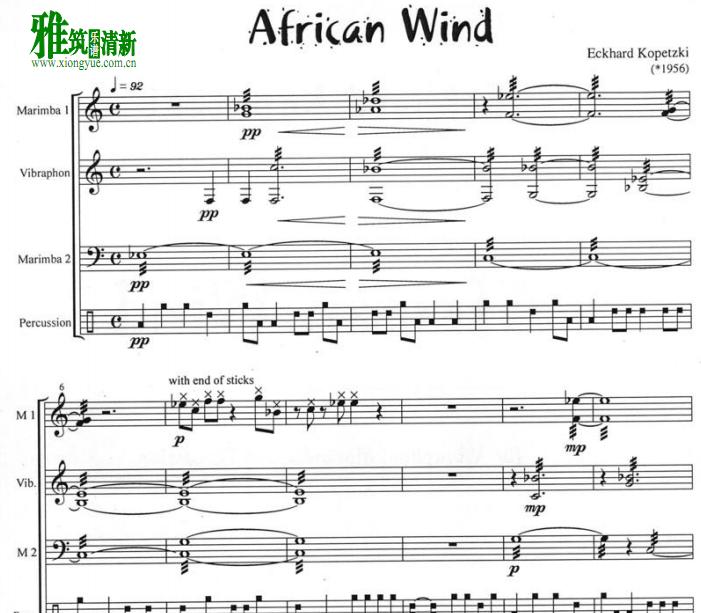 Eckhard Kopetzki - African Wind 马林巴颤音琴重奏谱