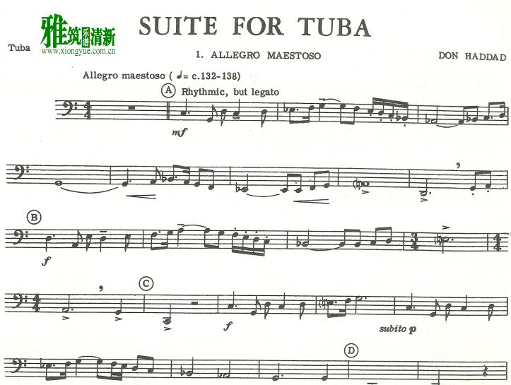 多纳.哈达德大号组曲 don haddad - suite for tuba 大号谱