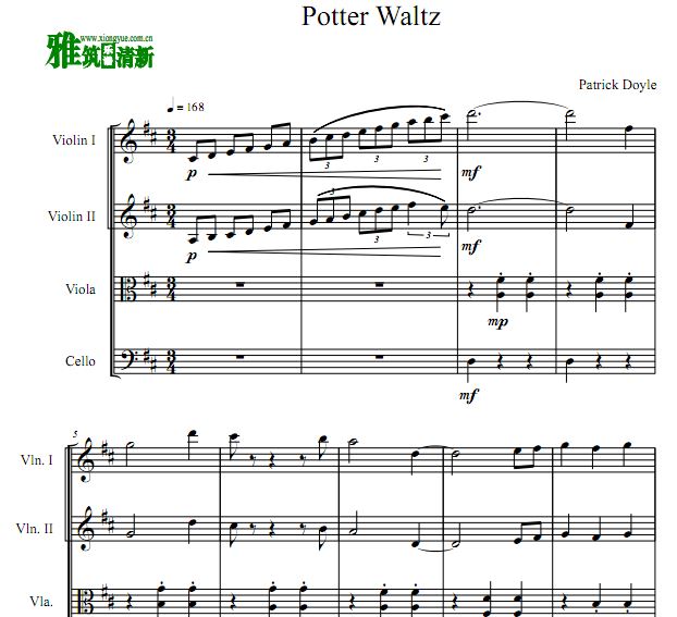 Potter Waltz  弦乐四重奏谱 哈利波特与火焰杯弦乐四重奏谱