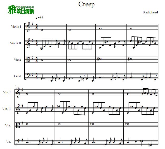 Radiohead - Creep弦乐四重奏谱