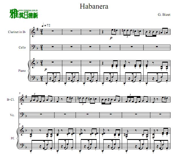 卡门 哈巴涅拉 habanera单簧管大提琴钢琴三重奏谱