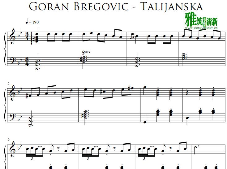 Goran Bregovic - Talijanska钢琴谱