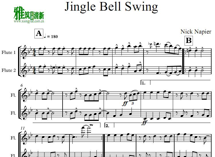jingle bells swing 铃儿响叮当  长笛二重奏谱