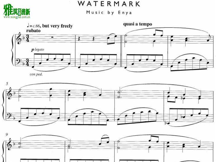 Enya - Watermark钢琴谱