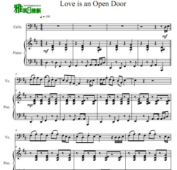Love Is an Open Door 大提琴钢琴合奏谱