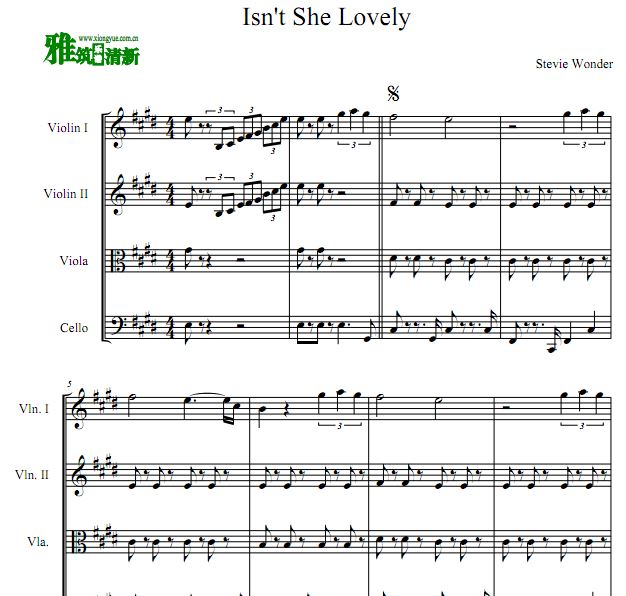 Isn't She Lovely 弦乐四重奏谱