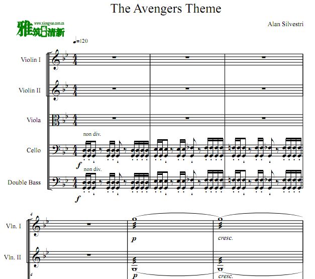 The Avengers 复仇者联盟主题曲弦乐五重奏谱